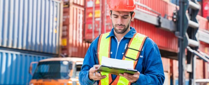 Male Container Yard Worker Control And Checking Container