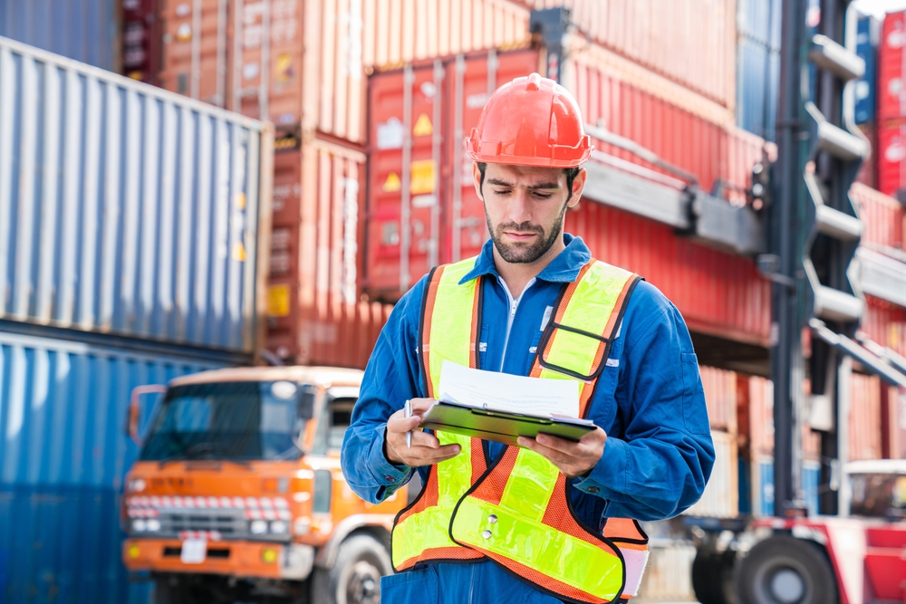 Male Container Yard Worker Control And Checking Container